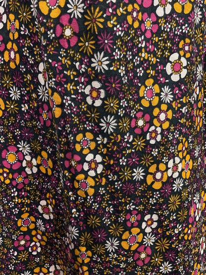 VINTAGE 60s 70s BLACK PINK PURPLE ORANGE FLORAL DITSY MOD DAGGER SHIRT DRESS 8