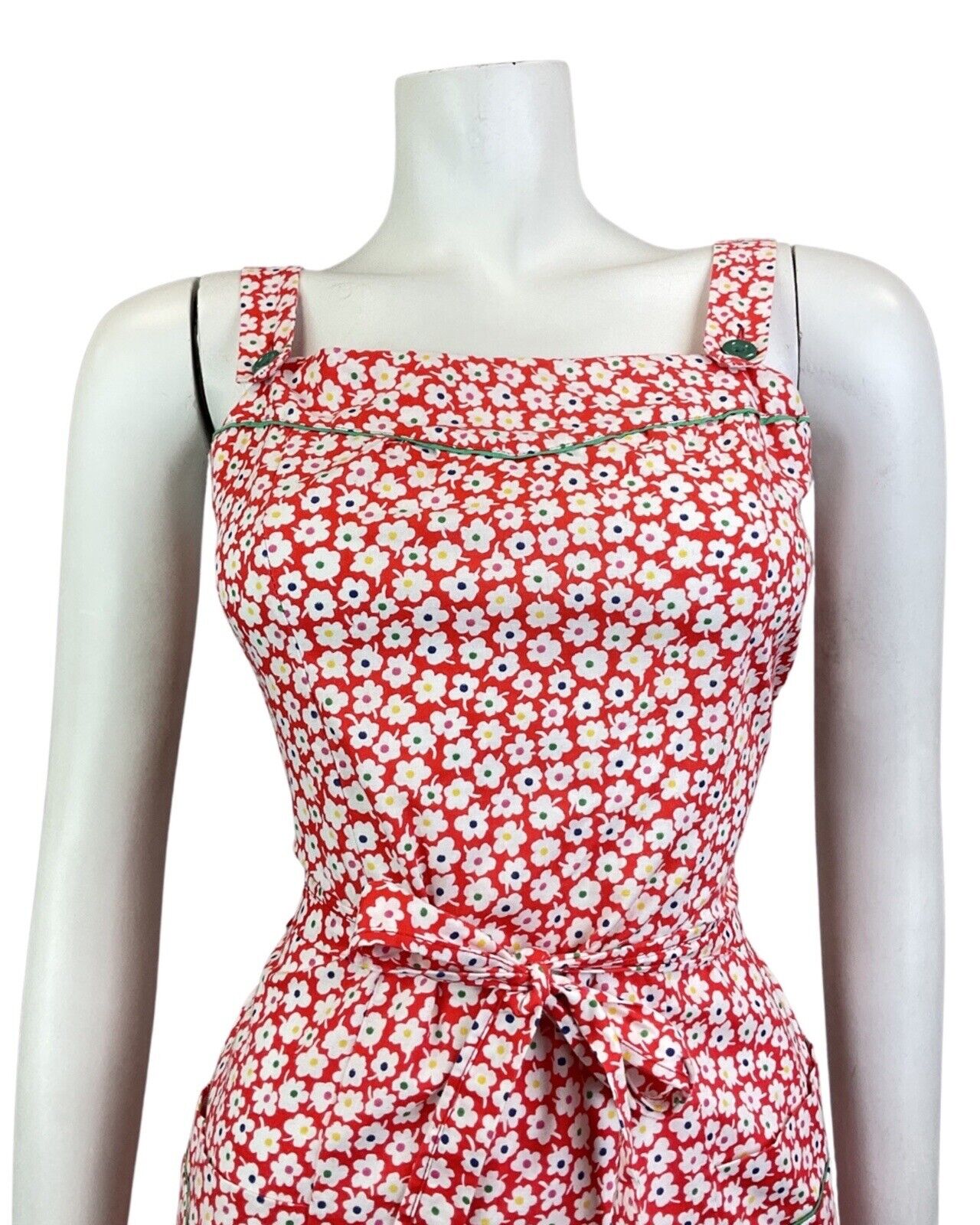 VINTAGE 60s 70s RED WHITE BLUE DAISY FLOWER MOD PRAIRIE SUMMER SUN-DRESS 8 10