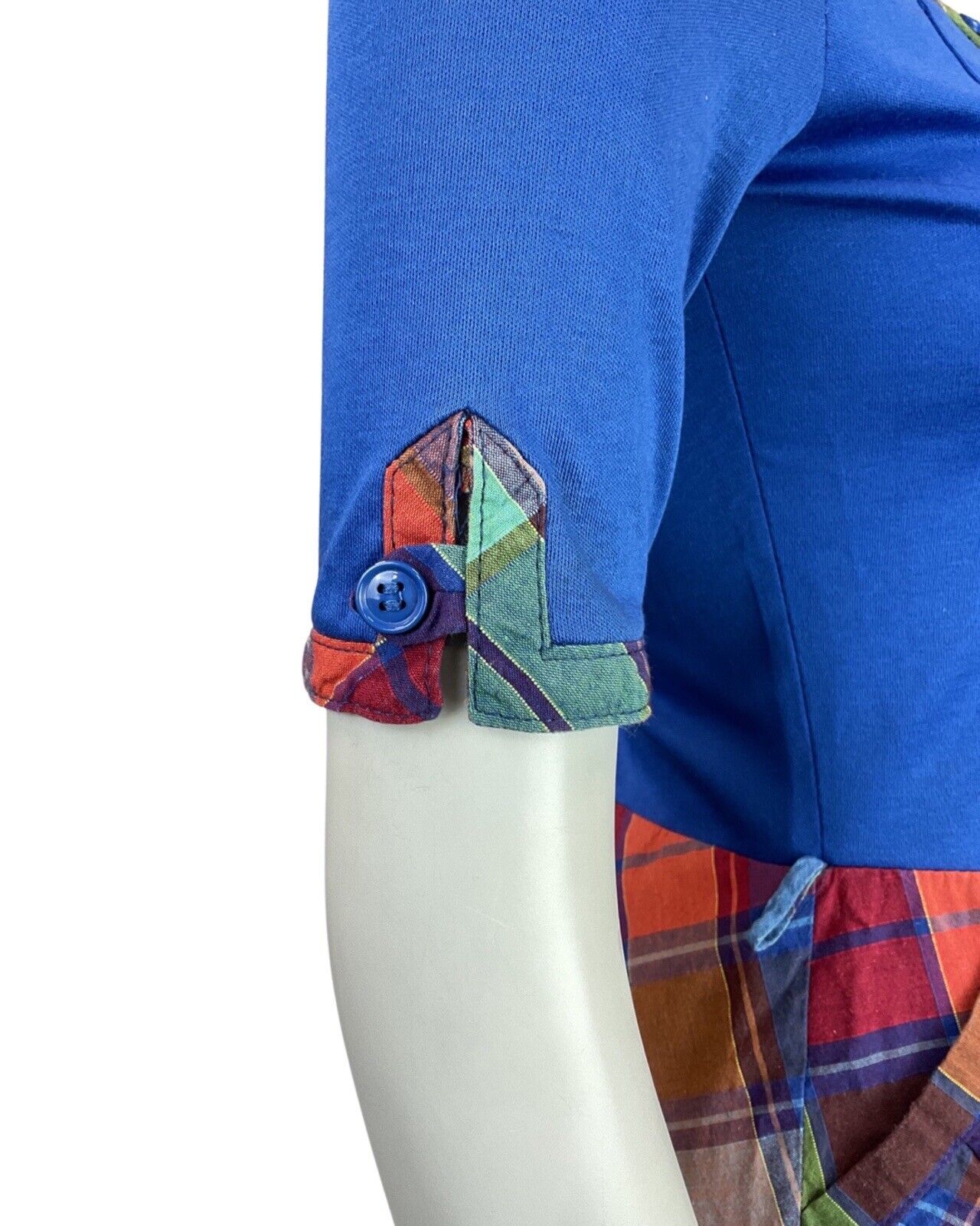 VINTAGE 60s 70s BLUE GREEN RED PLAID TARTAN MOD SWING MIDI SHIRT DRESS 8