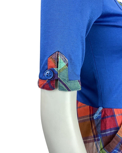 VINTAGE 60s 70s BLUE GREEN RED PLAID TARTAN MOD SWING MIDI SHIRT DRESS 8