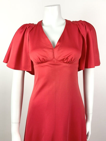 VINTAGE 60s 70s PILLARBOX RED CAPE SLEEVE ELEGANT STUDIO 54 DRESS 8 10
