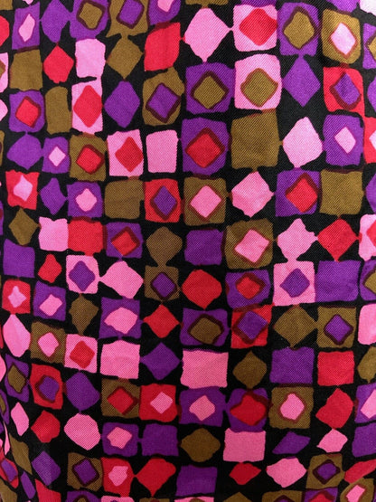 VINTAGE 60s 70s PURPLE PINK RED GOLD GEOMETRIC MOD SLEEVELESS SHIRT DRESS 10 12