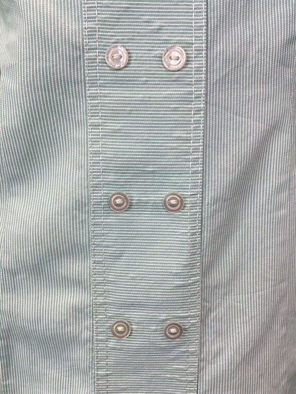 VINTAGE 60s 70s MINT GREEN WHITE PIN-STRIPE PETER PAN SLEEVELESS DRESS 12