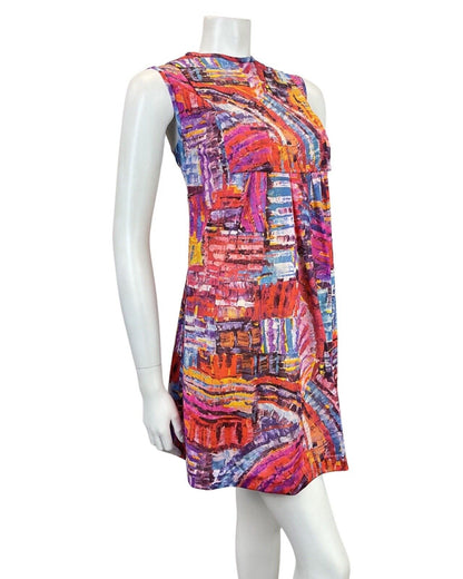 VTG 60s 70s PINK PURPLE BLUE YELLOW PSYCHEDELIC MOD EMPIRE TENT DRESS 12 14