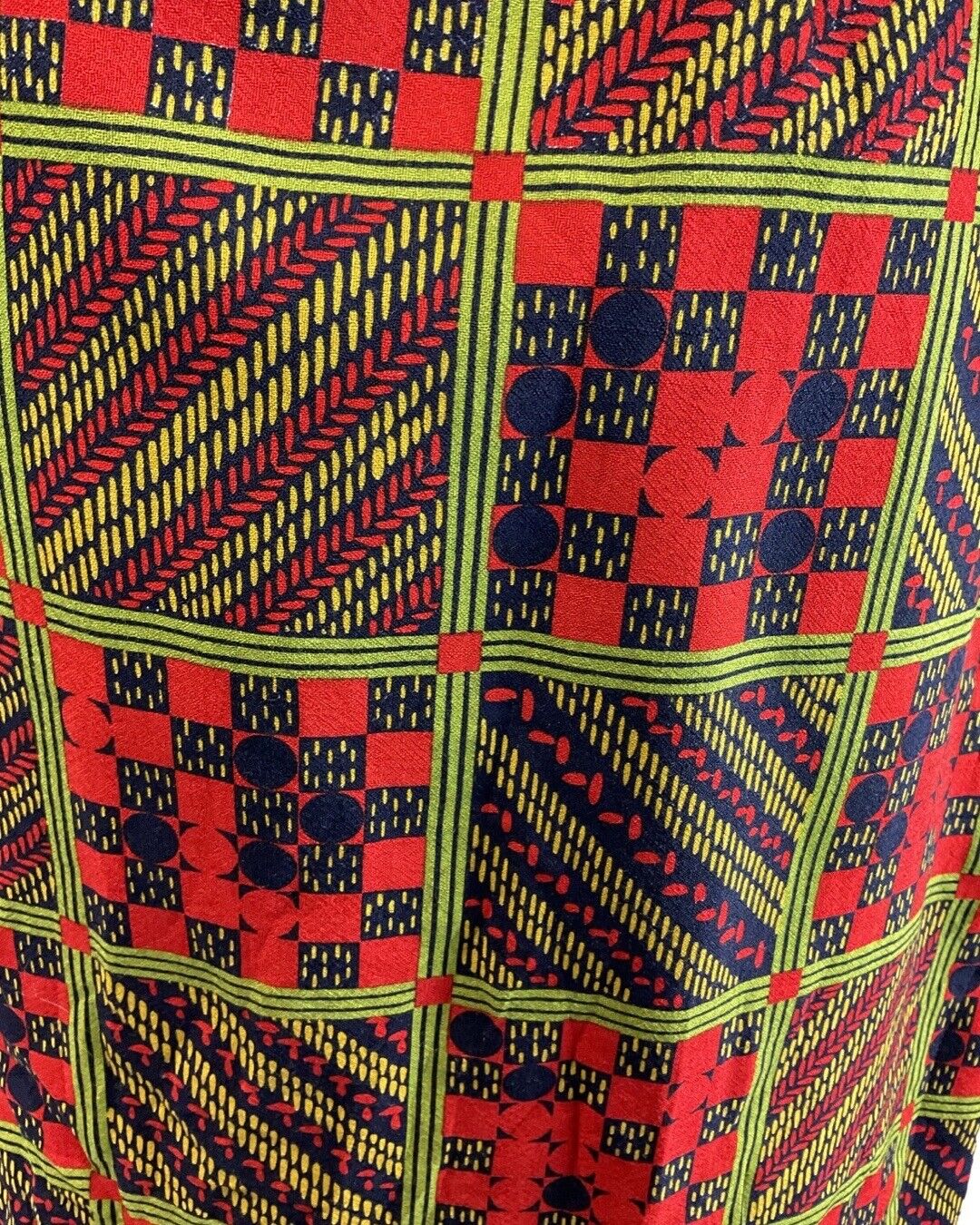 VINTAGE 60s 70s RED GREEN BLACK GEOMETRIC CHECKED PUSSYBOW SHIRT DRESS 8