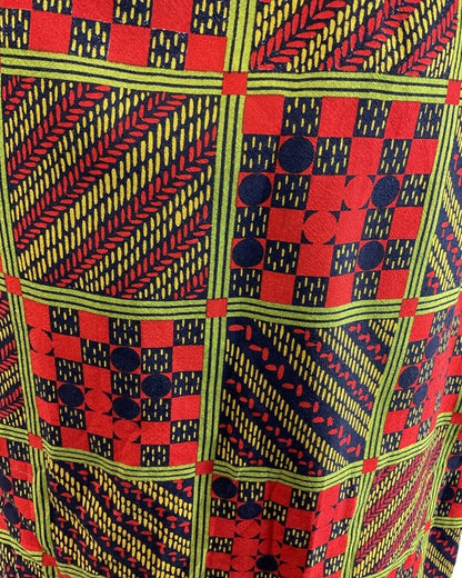 VINTAGE 60s 70s RED GREEN BLACK GEOMETRIC CHECKED PUSSYBOW SHIRT DRESS 8