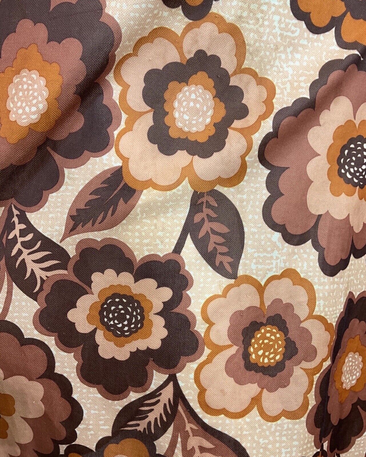 VINTAGE 60s 70s BROWN CREAM ORANGE FLORAL DAISY MOD SWING DRESS 16