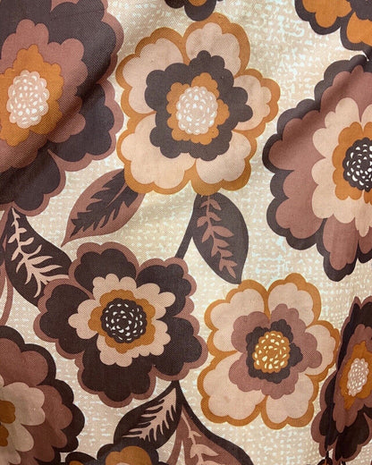 VINTAGE 60s 70s BROWN CREAM ORANGE FLORAL DAISY MOD SWING DRESS 16