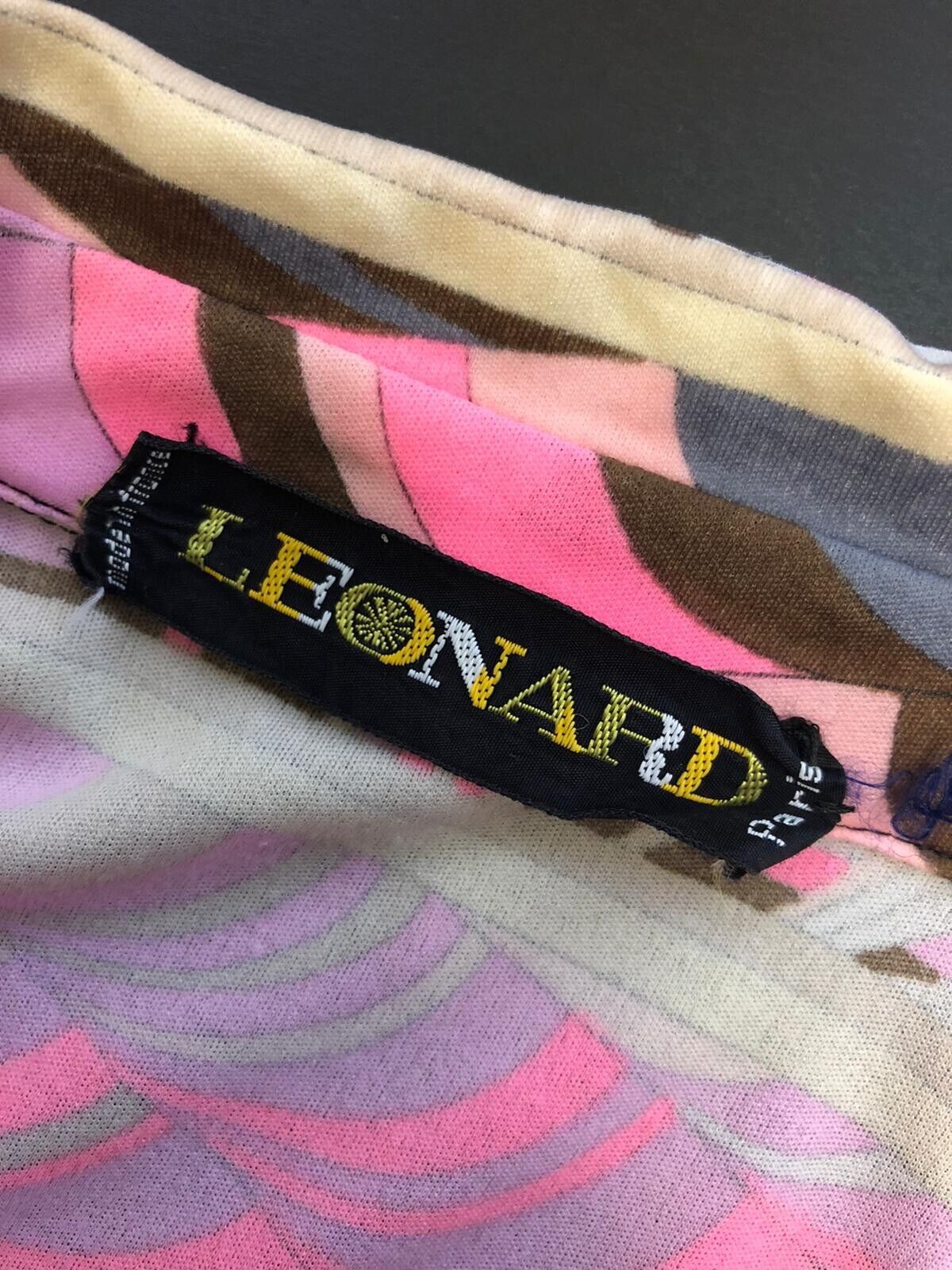 VTG 70s LEONARD PARIS BLACK GREY SILVER PINK OP-ART PSYCHEDELIC SHIRT 12 14