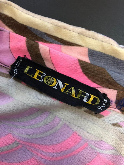 VTG 70s LEONARD PARIS BLACK GREY SILVER PINK OP-ART PSYCHEDELIC SHIRT 12 14