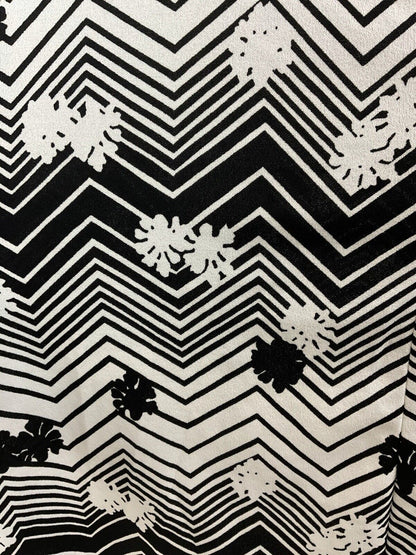 VTG 60s 70s WHITE BLACK ZIG-ZAG FLORAL PSYCHEDELIC GEOMETRIC MAXI DRESS 10 12