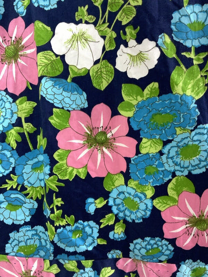 VINTAGE 60s 70s BLUE GREEN PINK WHITE FLORAL DAGGER COLLAR SHIRT DRESS 10 12