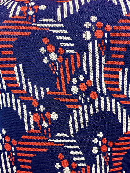 VINTAGE 60s 70s BLUE RED WHITE GEOMETRIC DOTTY MOD KNITTED DRESS 12 14