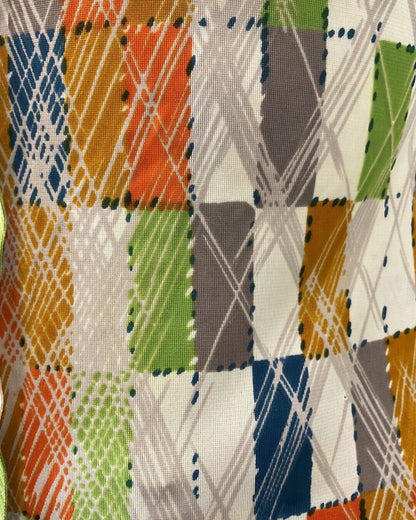 VINTAGE 60s 70s WHITE GREEN ORANGE GEOMETRIC CHECKED MOD DAGGER SHIRT 6 8