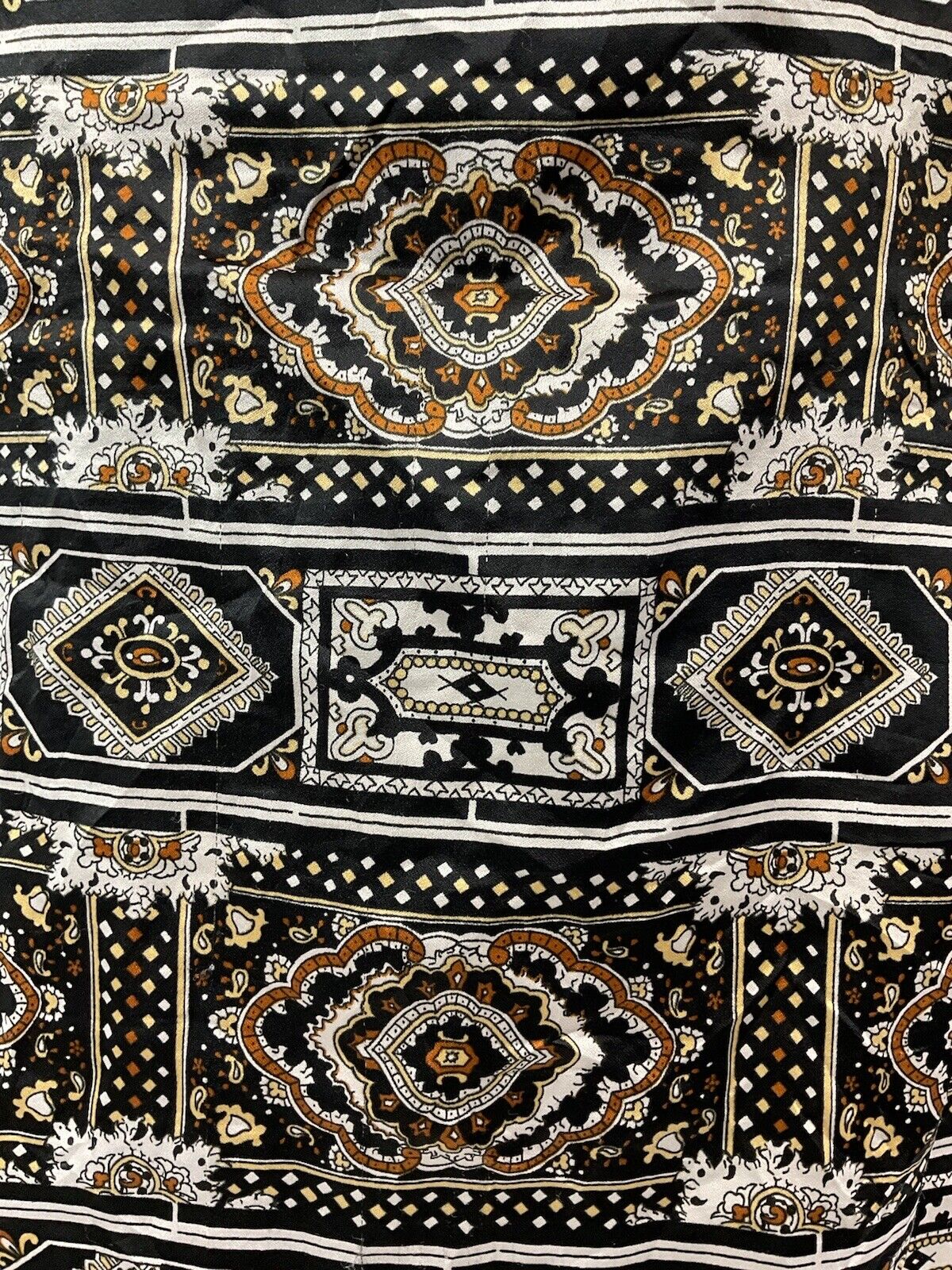 VTG 60s 70s BLACK BROWN WHITE PSYCHEDELIC TILED BAROQUE ORNATE SHIRT DRESS 14