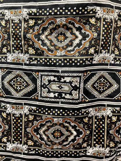 VTG 60s 70s BLACK BROWN WHITE PSYCHEDELIC TILED BAROQUE ORNATE SHIRT DRESS 14