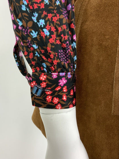 VINTAGE 60s 70s BLACK RED BLUE BROWN FLORAL DITSY DAGGER SHIRT BLOUSE 8 10