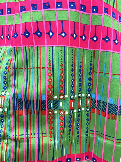 VINTAGE 60s 70s GREEN BLUE PINK GEOMETRIC STRIPED HALTER DRESS 10