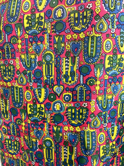 VINTAGE 60s 70s PINK BLUE GREEN YELLOW PSYCHEDELIC FLORAL SHIRT DRESS 12 14