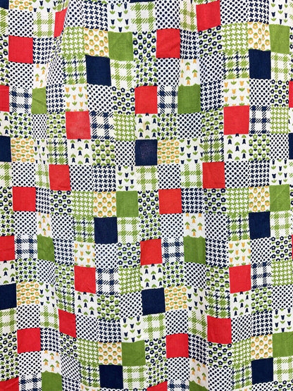 VINTAGE 60s 70s WHITE BLUE GREEN PATCHWORK FLORAL GINGHAM TENT A-LINE DRESS 6 8