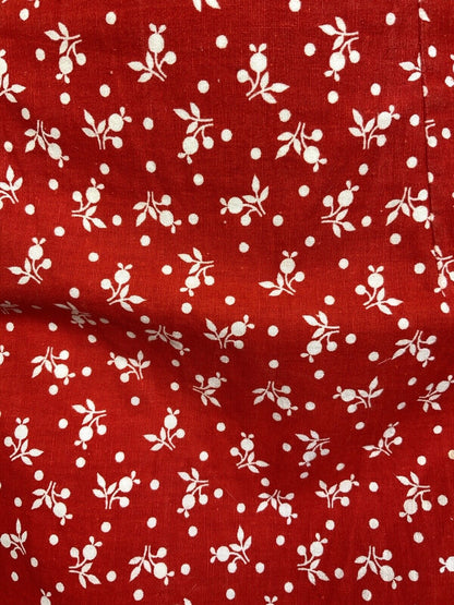 VINTAGE 60s 70s BRIGHT RED WHITE FLORAL DOTTY STRAPPY SUMMER APRON DRESS 10 12