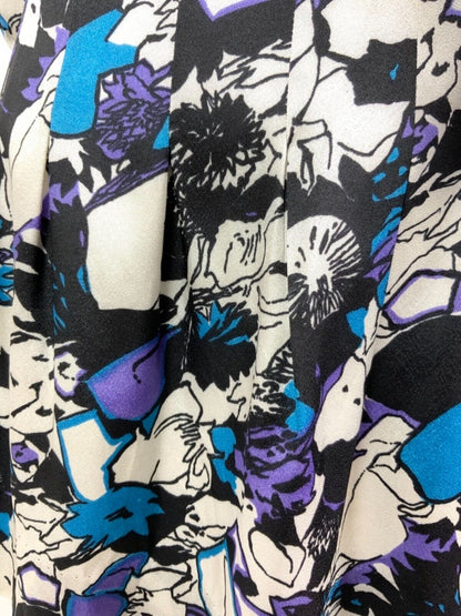 VINTAGE 60s 70s WHITE BLACK BLUE PURPLE PSYCHEDELIC FLORAL DRESS 10 12