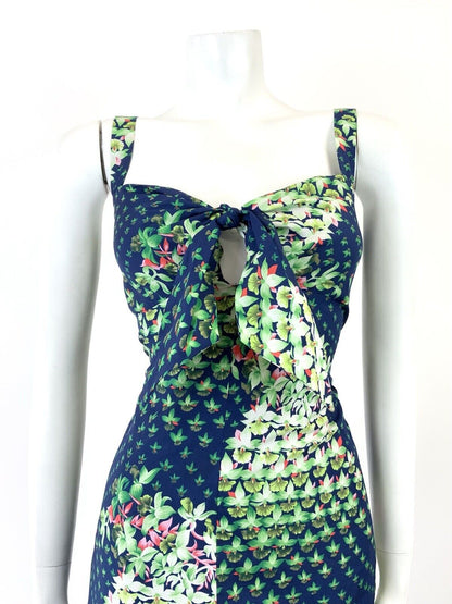 VINTAGE 60s 70s BLUE GREEN WHITE RED FLORAL OP ART STRAPPY SUN DRESS 8