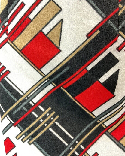 VINTAGE 60s 70s BLACK WHITE RED GEOMETRIC CHECKED MOD FIT & FLARE DRESS 10 12