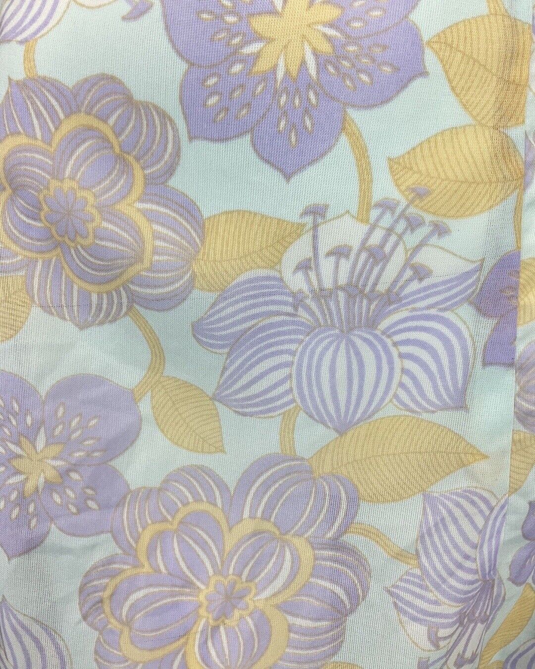 VINTAGE 60s 70s PURPLE BLUE YELLOW FLORAL MOD PUFF SLEEVE SWING DRESS 10 12