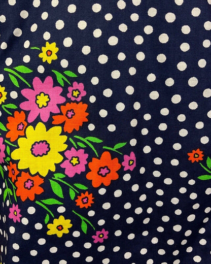 VINTAGE 60s 70s BLUE WHITE RED YELLOW POLKA-DOT DAISY FLORAL SUMMER SUN DRESS 10