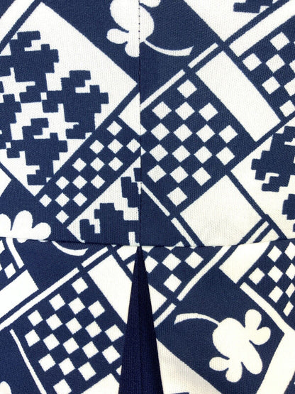 VINTAGE 60s 70s BLUE WHITE GEOMETRIC CHECKERBOARD MOD DAGGER SHIRT DRESS 14 16