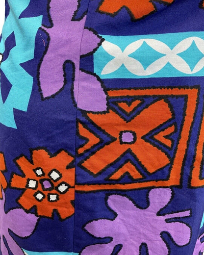 VINTAGE 60s 70s PURPLE BLUE ORANGE HAWAIIAN FLORAL SHIRT DRESS 14 16