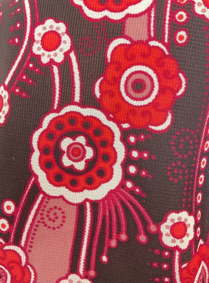 VINTAGE 60s 70s PINK RED BROWN FLORAL PSYCHEDELIC MOD DAGGER COLLAR BLOUSE 12 14
