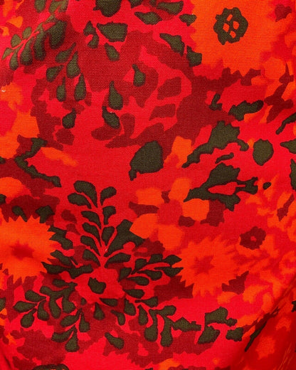 VINTAGE 60s 70s RED ORANGE GREEN PSYCHEDELIC FLORAL MOD SLEEVELESS DRESS 10