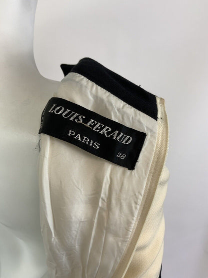 VINTAGE 60s LOUIS FERAUD CREAM BLACK BOW MOD WOOL SHORT DRESS 8 10