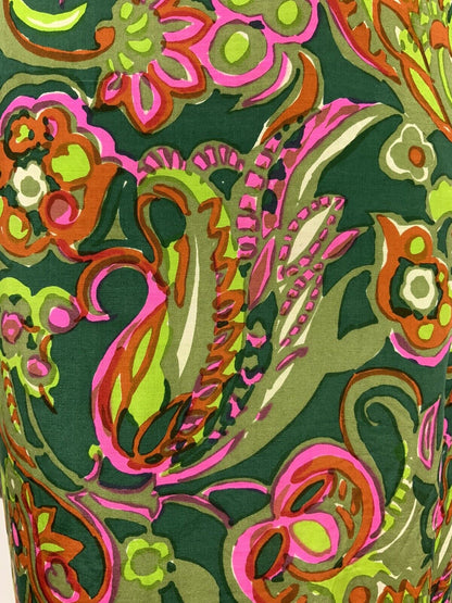 VTG 60s 70s LIME GREEN PINK ORANGE SHAWL PSYCHEDELIC FLORAL SHIFT DRESS 12 14