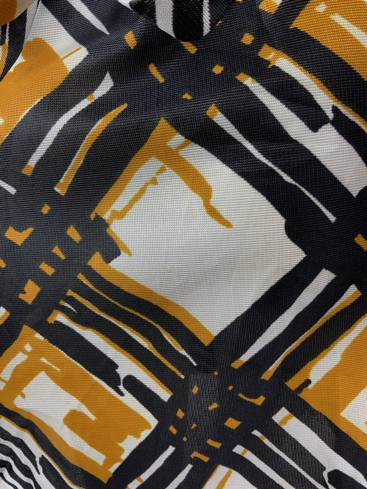 VINTAGE 60s 70s WHITE BLACK YELLOW GEOMETRIC CHECKED PUFF SLEEVE TEA DRESS 10