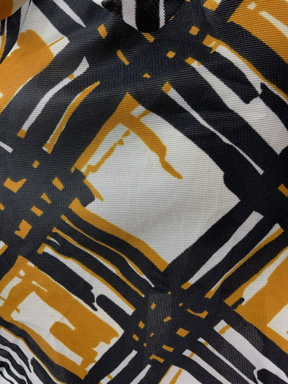 VINTAGE 60s 70s WHITE BLACK YELLOW GEOMETRIC CHECKED PUFF SLEEVE TEA DRESS 10