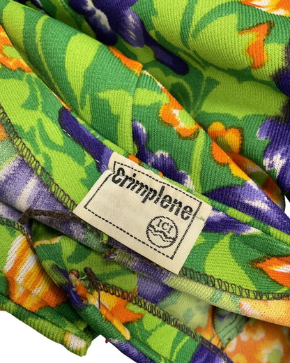 VINTAGE 60s 70s GREEN PURPLE ORANGE FLORAL LEAFY PUFF SLEEVE MOD SUMMER DRESS 8