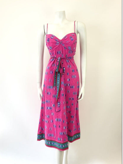 VTG 60s 70s BRIGHT PINK BLUE GREEN PSYCHEDELIC SWEETHEART STRAPPY SUNDRESS 8 10