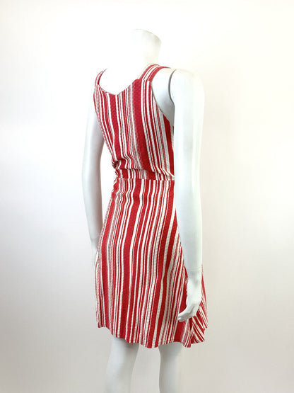 VINTAGE 60s 70s RED WHITE CANDY STRIPED SWEETHEART SLEEVELESS MOD SUN DRESS 8 10
