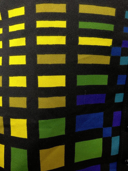 VINTAGE 60s 70s BLACK GREEN BLUE YELLOW GRID GEOMETRIC DAGGER SHIRT DRESS 14 16