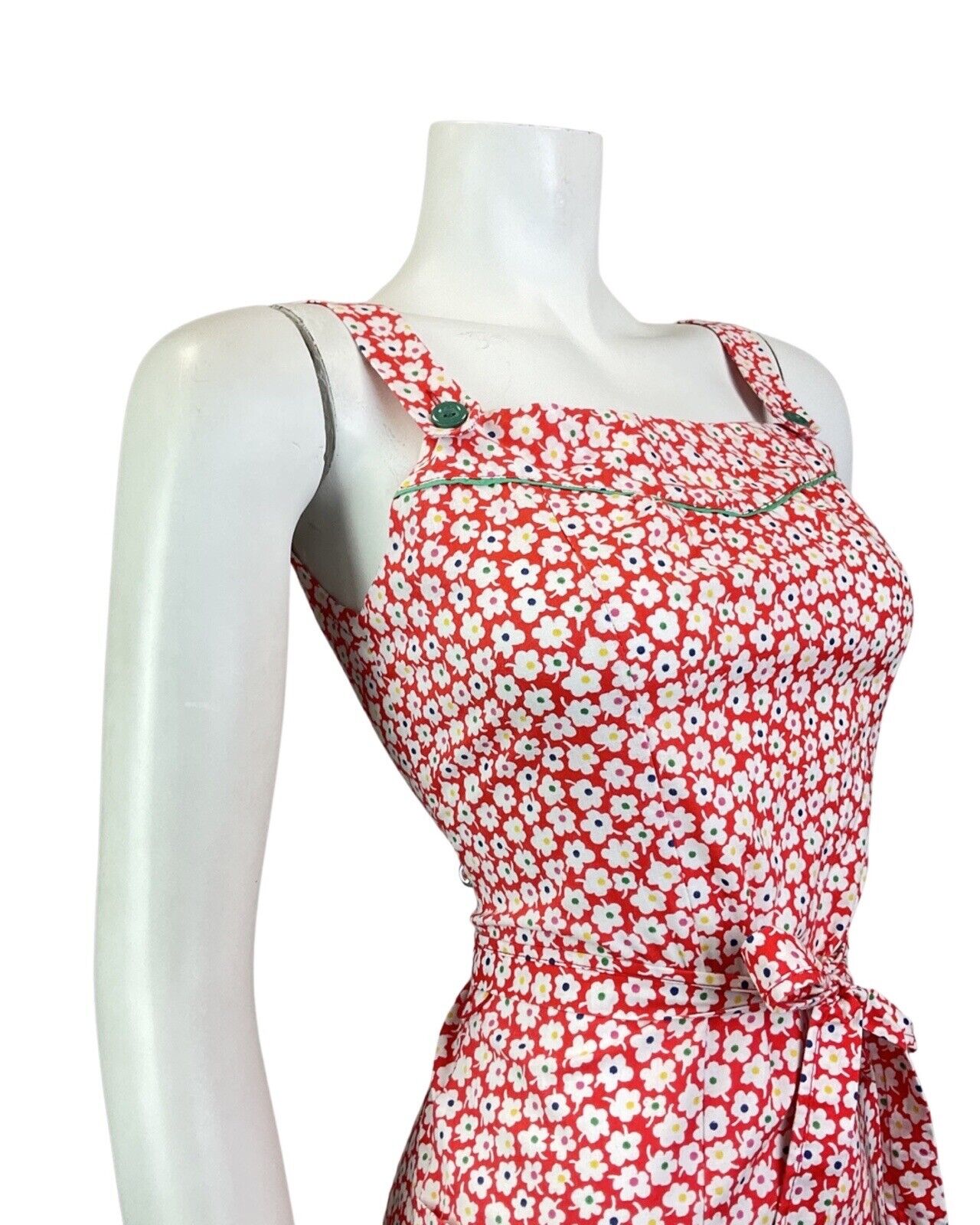 VINTAGE 60s 70s RED WHITE BLUE DAISY FLOWER MOD PRAIRIE SUMMER SUN-DRESS 8 10