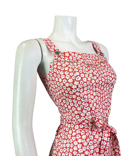 VINTAGE 60s 70s RED WHITE BLUE DAISY FLOWER MOD PRAIRIE SUMMER SUN-DRESS 8 10