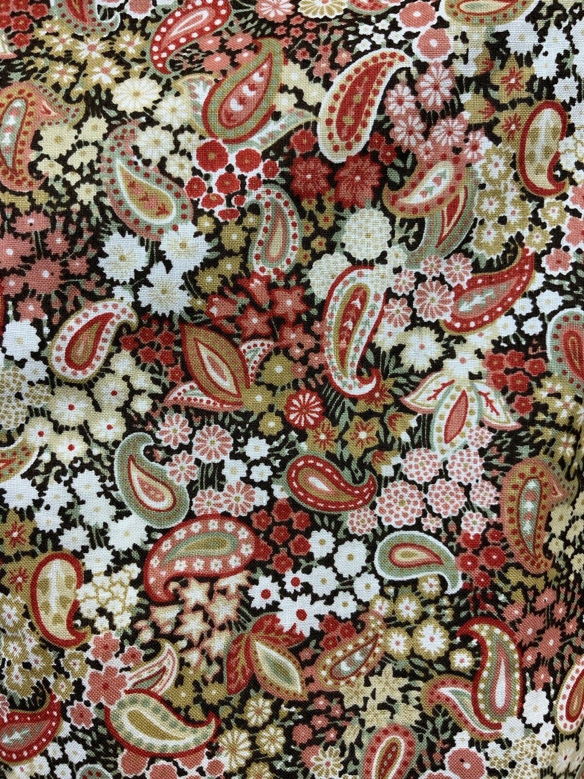VTG 60s 70s CREAM GREEN RED BROWN FLORAL DITSY PAISLEY PSYCHEDELIC DRESS 12 14