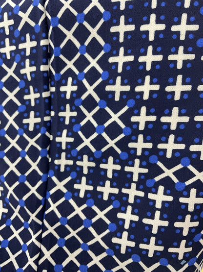 VINTAGE 70s 90s PUCCINI BLUE WHITE GEOMETRIC CRISS-CROSS CHECKED DAGGER SHIRT 10