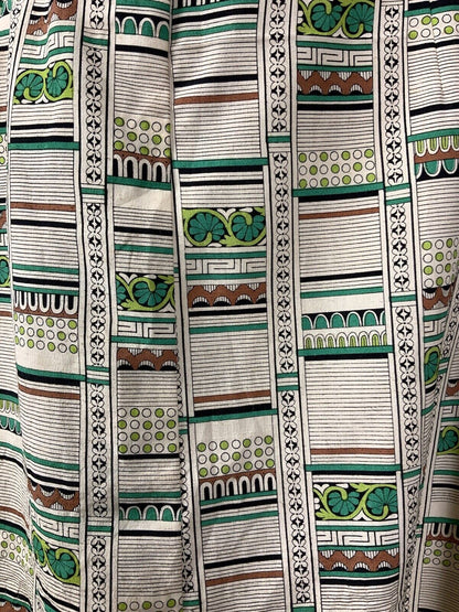 VTG 60s 70s CREAM GREEN BLACK BROWN STRIPED FLORAL GEOMETRIC SHIRT DRESS 14 16