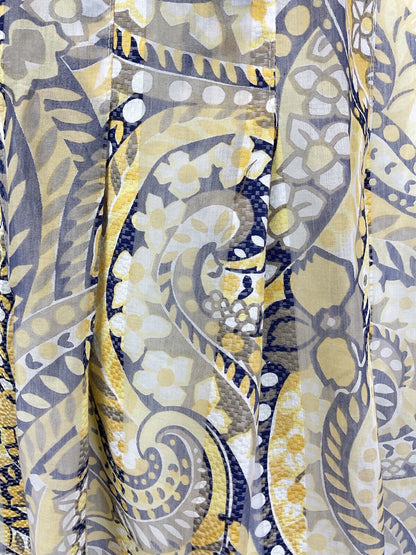 VINTAGE 60s 70s YELLOW BLUE PSYCHEDELIC PAISLEY FLOWER MOD SLEEVELESS DRESS 14