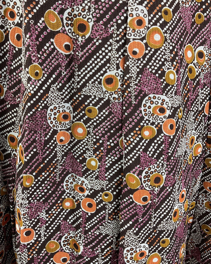 VINTAGE 60s 70s BROWN PURPLE WHITE DOTTY PSYCHEDELIC MOD SWING DRESS 10