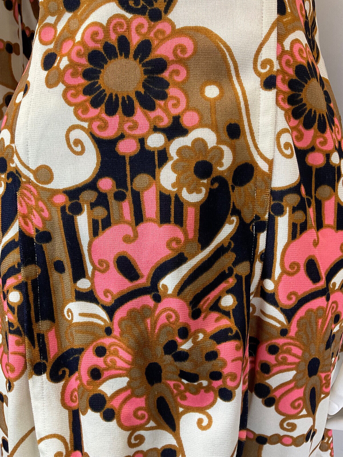 VINTAGE 60s 70s WHITE GOLD BLUE PSYCHEDELIC FLORAL MOD WING COLLAR SHIRT DRESS 8